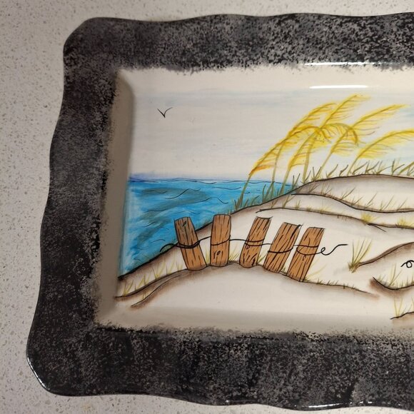 Handpainted Ceramic Rectangular Tray By Valerie Santana 2018 Coastal Dune - Picture 3 of 6